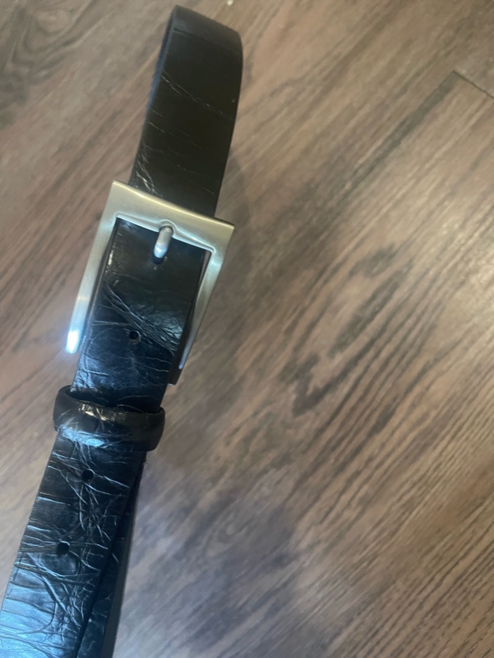 Claiborne Black Leather Men’s Belt with Silver Buckle